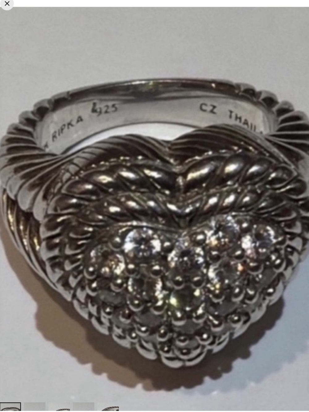 Judith Ripka Silver Heart Ring with Clear CZ Accents